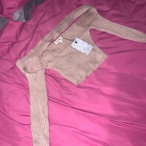 Ribbed long sleeve extreme cut out crop top